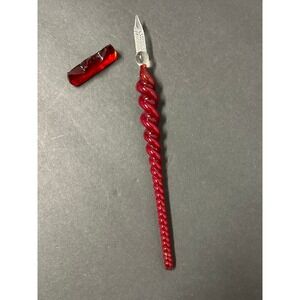 Authentic Models Glass Dip Pen Red Twisted Spiral Calligraphy Set